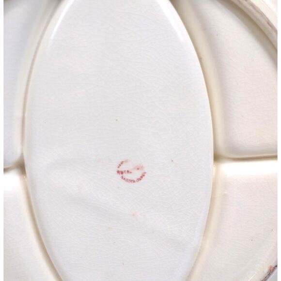 Antique Hand Painted Decorative Divided Plate Rattan Handle Made Japan Floral - Picture 9 of 10